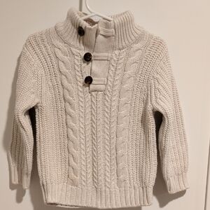 GAP Cream Cable-Knit Mock Neck Sweater with Button Detail